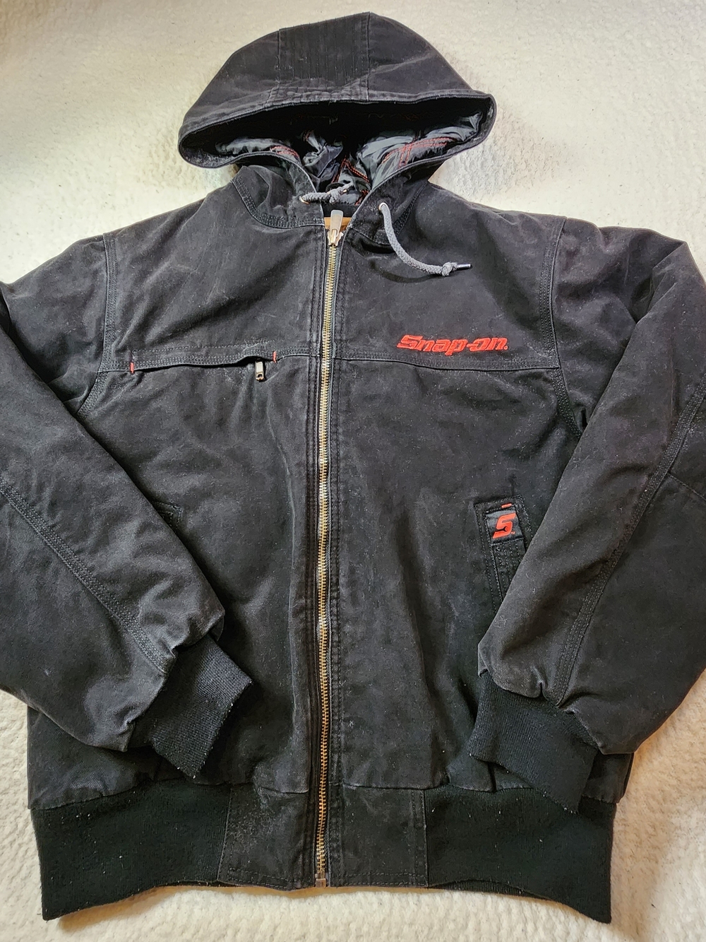 Snap-On Tools Men's Medium Black Hooded Canvas Workwear Jacket Tough Work Coat